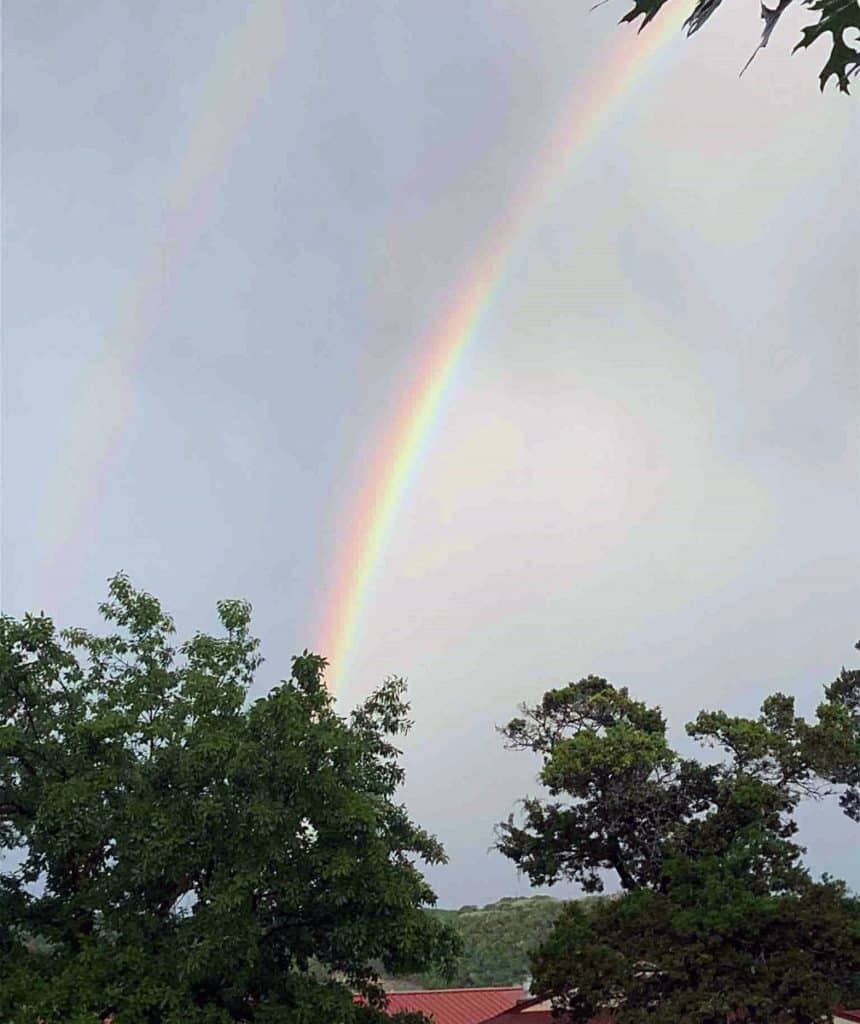Rainbow over La Hacienda after Friday evening storm during Reunion 2019. (Photo by Elizabeth Olson)