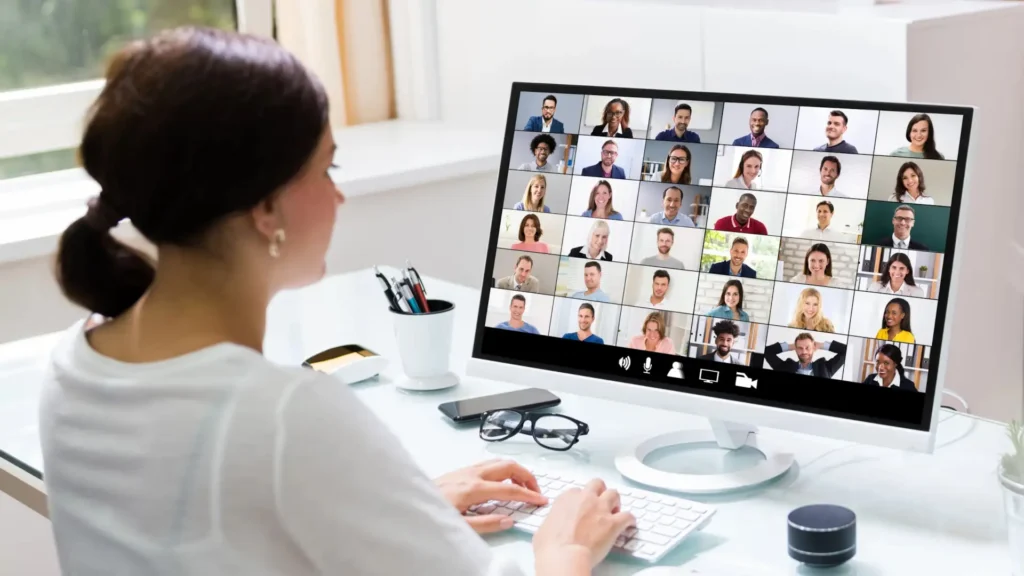 individuals engaged in an online meeting | La Hacienda Treatment Center